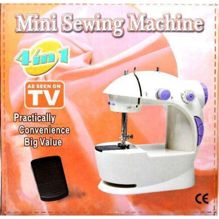 Швейна міні машинка Mini Sewing Machine SM-202A 4 в 1 портативна домашня машинка для шиття від мережі / батарей / педалі