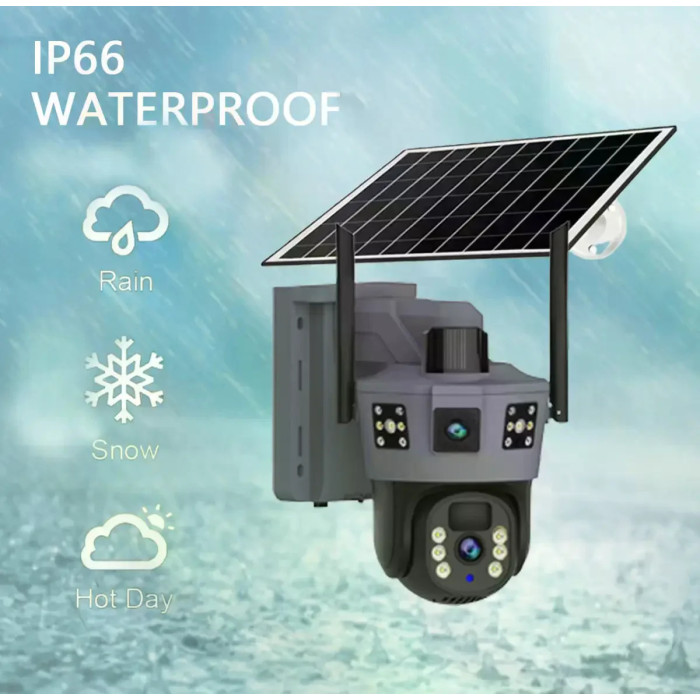 4G-камера TP18 360° чорна • Вулична автономна IP-камера Solar PTZ 6 Мп із SIM-картою, сонячною панеллю та V380 Pro