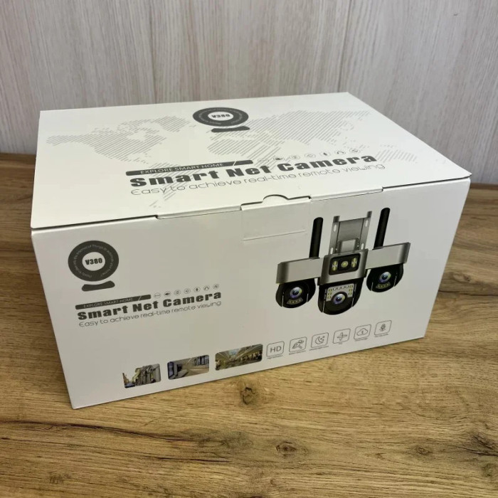 4G камера відеоспостереження Smart Net Camera V380 біла • Вулична IP-камера з 3 незалежними поворотними об’єктивами, SIM-карткою, Wi-Fi та нічним баченням