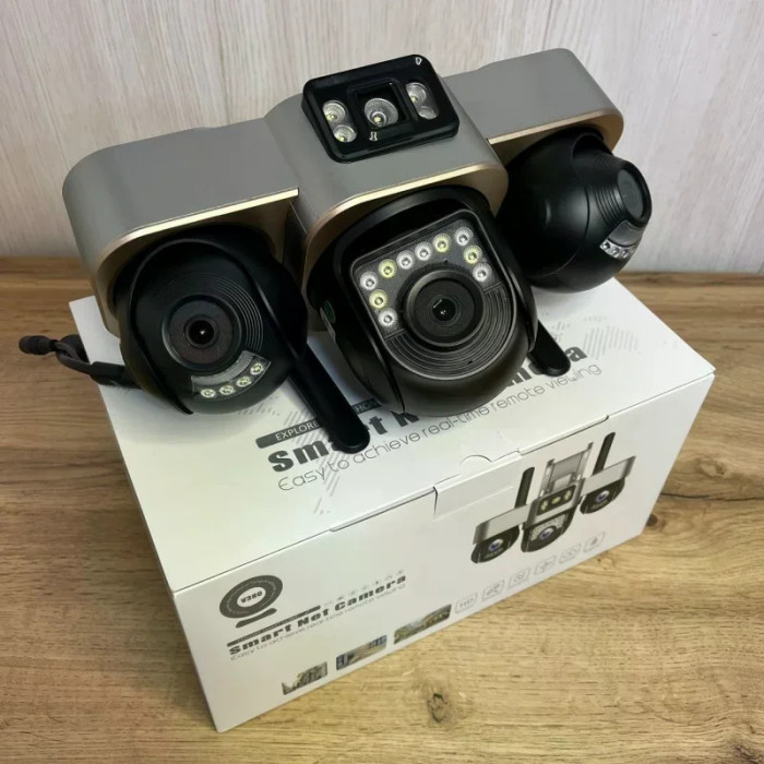 4G камера відеоспостереження Smart Net Camera V380 біла • Вулична IP-камера з 3 незалежними поворотними об’єктивами, SIM-карткою, Wi-Fi та нічним баченням