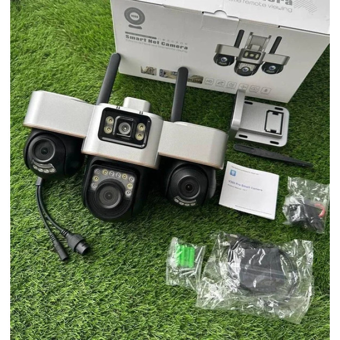 4G камера відеоспостереження Smart Net Camera V380 біла • Вулична IP-камера з 3 незалежними поворотними об’єктивами, SIM-карткою, Wi-Fi та нічним баченням