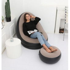 Надувний диван – ліжко AIR SOFA Надувне велюрове садове крісло з пуфом для відпочинку