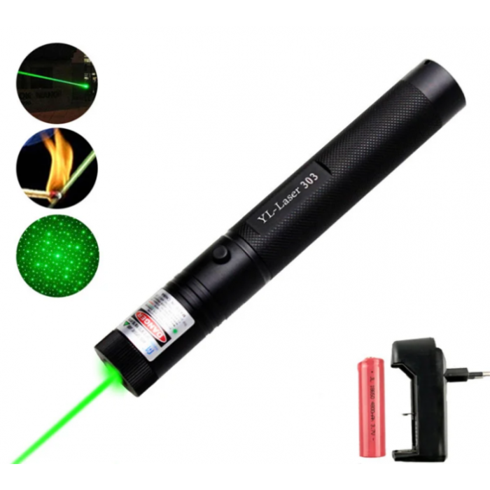 Лазерна вказівка високої потужності Laser pointer YL-303 ∙ Потужний зелений лазер – промінь з акумулятором