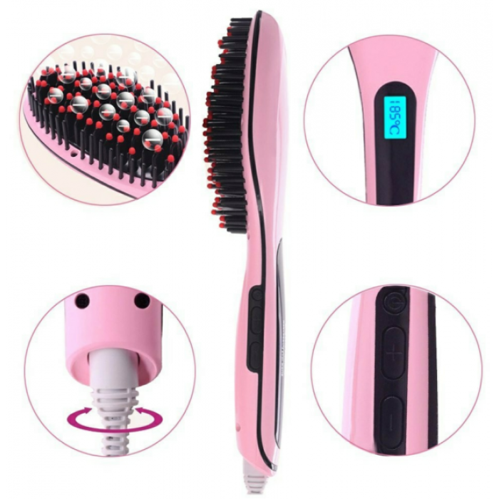 Електрична щітка-випрямляч Fast Hair Straightener HQT-906 Фен-щітка для випрямлення та укладки волосся з LED дисплеєм та регулюванням температури