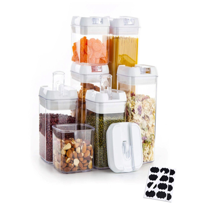 Набір контейнерів FOOD Storage Container Set для зберігання їжі, сипких та круп ∙ 7 ємностей з герметичними кришками ∙ 10 стікерів - етикеток + маркер у комплекті