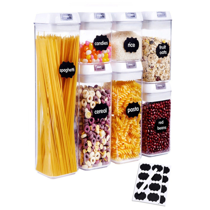 Набір контейнерів FOOD Storage Container Set для зберігання їжі, сипких та круп ∙ 7 ємностей з герметичними кришками ∙ 10 стікерів - етикеток + маркер у комплекті