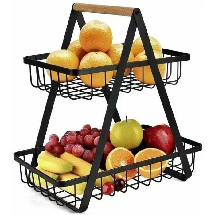 Настільний двоярусний кошик - фруктівниця з дерев'яною ручкою Double Fruit Basket · Розбірний металевий кошик для фруктів