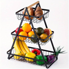 Настільний триярусний кошик - фруктівниця з дерев'яною ручкою Triple Fruit Basket · Розбірний металевий кошик для фруктів