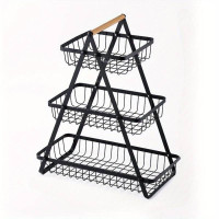 Настільний триярусний кошик - фруктівниця з дерев'яною ручкою Triple Fruit Basket · Розбірний металевий кошик для фруктів