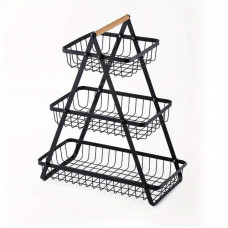 Настільний триярусний кошик - фруктівниця з дерев'яною ручкою Triple Fruit Basket · Розбірний металевий кошик для фруктів
