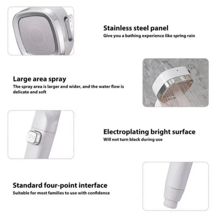 Насадка для душу Quadro Shower Head з 4 режимами та фільтром · Водозберігаюча душова лійка високого тиску