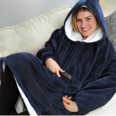 Двостороння толстовка-плед Huggle Hoodie Blanket з капюшоном ∙ Синя