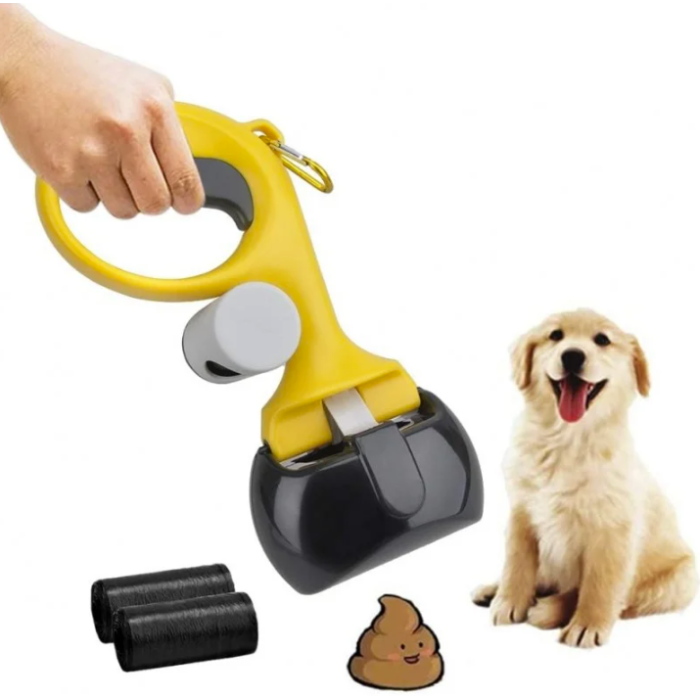 Автоматичний совок для прибирання за собакою Pooper Scooper Big 27 x 13 x 9 см · Щипці для прибирання з карабіном та мішками в комплекті