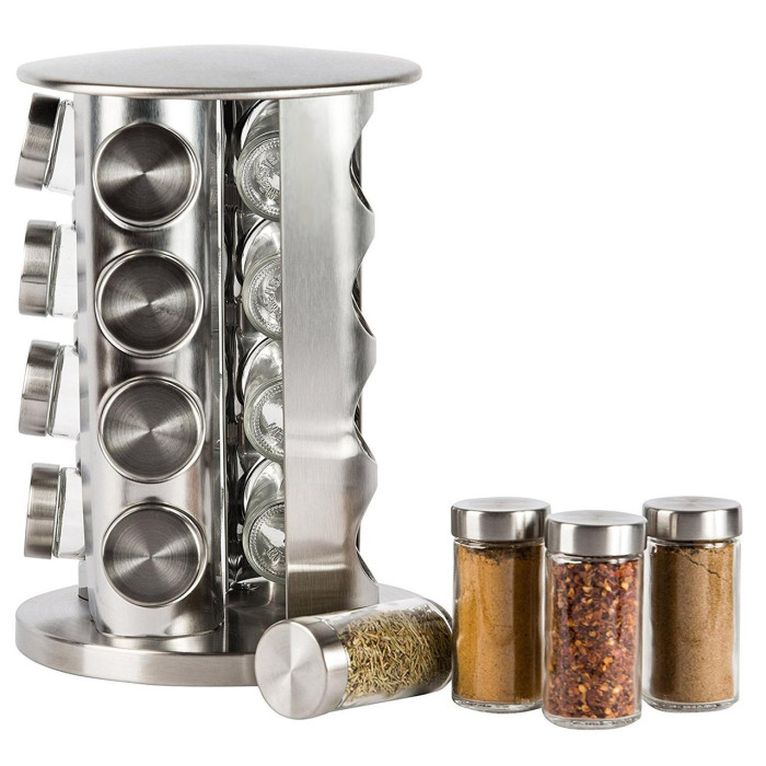 Набір ємностей для спецій Spice Wood Carousel ∙ Карусель - спецівниця на підставці ∙ 16 скляних баночок
