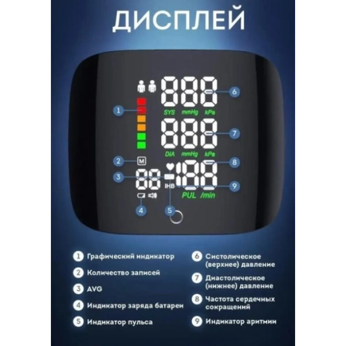Автоматичний тонометр для зап'ястя ∙ Апарат для вимірювання тиску із вбудованим акумулятором