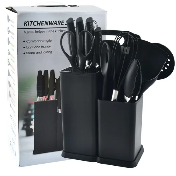 Кухонний набір ножів та аксесуарів Kitchenware Set, 20 предметів ∙ Інструменти для кухні з підставкою та обробною дошкою