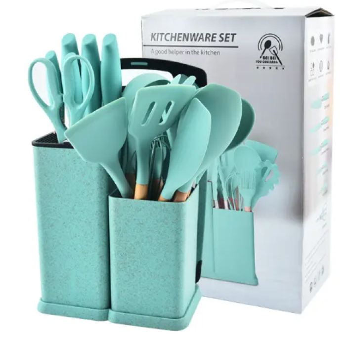 Кухонний набір ножів та аксесуарів Kitchenware Set, 20 предметів ∙ Інструменти для кухні з підставкою та обробною дошкою