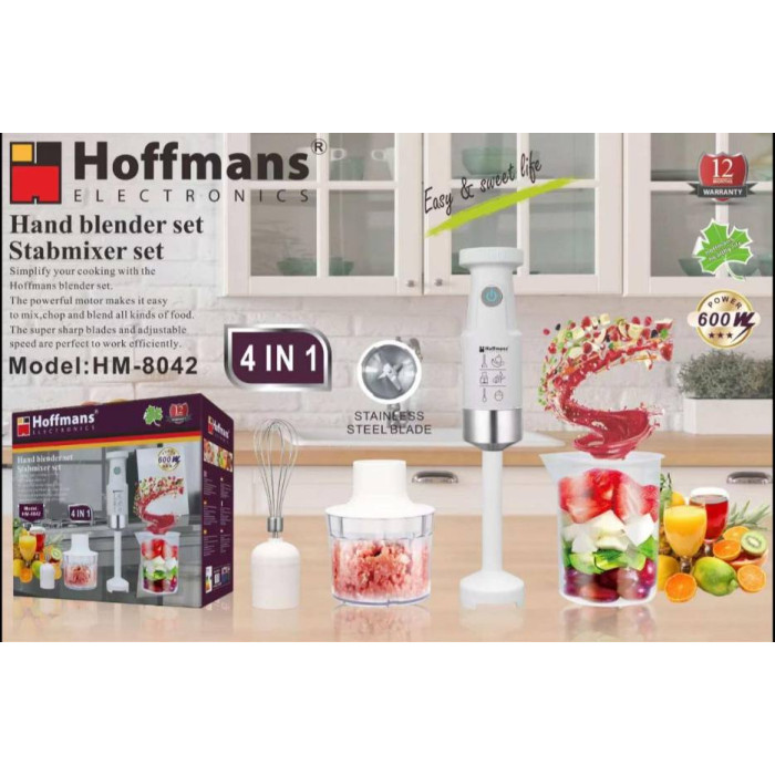 Занурювальний блендер Hoffmans 4 в 1 600W HM-8042 • Багатофункціональний блендер з насадками для збивання та подрібнення