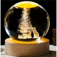 Декоративний Новорічний 3D нічник Кришталева Куля 8 см · Настільна лампа - світильник з 3D ефектом з новорічною тематикою