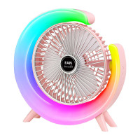 Вентилятор настільний акумуляторний з RGB підсвіткою, обертанням 180° та USB зарядкою