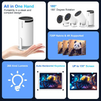 Смарт-проєктор HY300 PRO з Android TV 11.0, підтримкою 4K, WiFi 6 та Bluetooth 5.0 • Портативний проєктор з автофокусом, поворотом на 180° та функцією домашнього кінотеатру