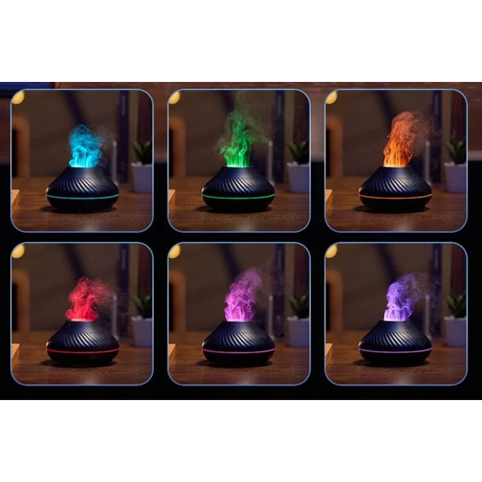 Ароматичний дифузор ефірних олій з RGB-підсвічуванням і імітацією полум’я • Зволожувач повітря з ефектом вогню 130 мл