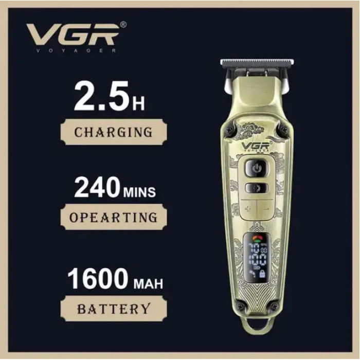 Машинка для стрижки VGR V-901 • Триммер для волос с дисплеем и 4 насадками 1600 мАч