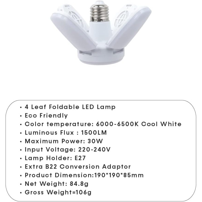 Лампочка складна світлодіодна 4 лопаті E27 KK-202 • LED лампа Mini Fan Blade Bulb E27 KK-202 60W