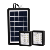 Портативна сонячна система EP-05 6V3W з літієвою батареєю, двома LED лампами та можливістю підзарядки телефону ∙ Лампа-прожектор EP-05 із сонячною панеллю 6V3W