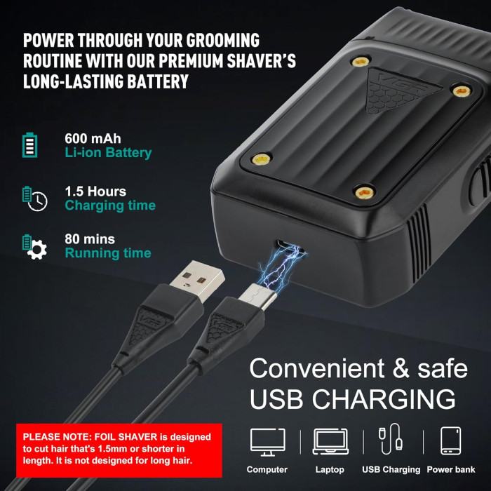 Електробритва VGR V-363 з USB-зарядкою та акумулятором, Бритва VGR V-363-сіткова електробритва