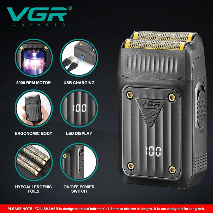 Електробритва VGR V-363 з USB-зарядкою та акумулятором, Бритва VGR V-363-сіткова електробритва
