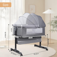 Дитяче ліжко приставне 0219/МК 3в1 з пеленальним столиком Light Grey ∙ Багатофункціональне та зручне ліжко 0219/МК для новонароджених