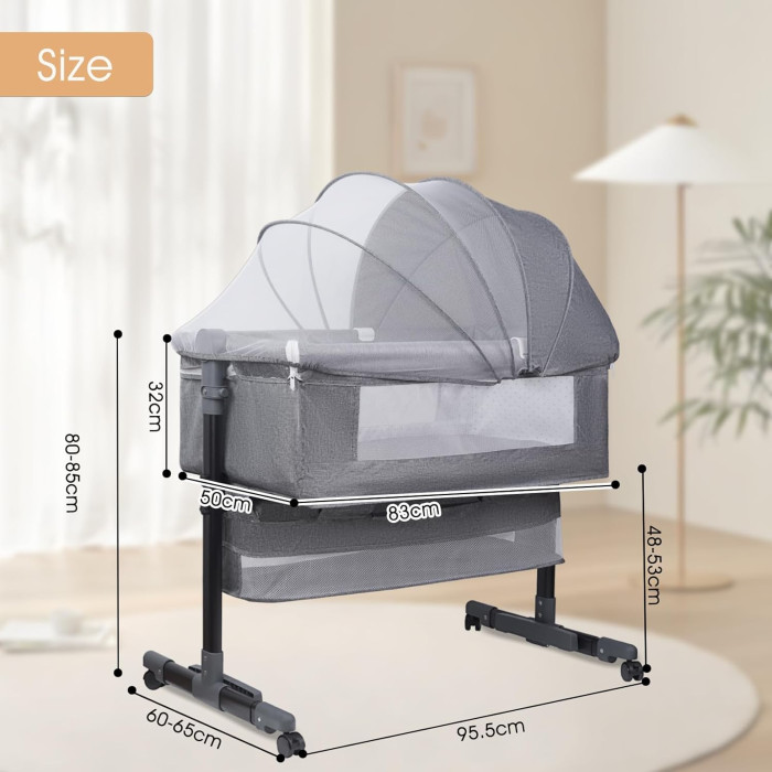 Дитяче ліжко приставне 0219/МК 3в1 з пеленальним столиком Light Grey ∙ Багатофункціональне та зручне ліжко 0219/МК для новонароджених