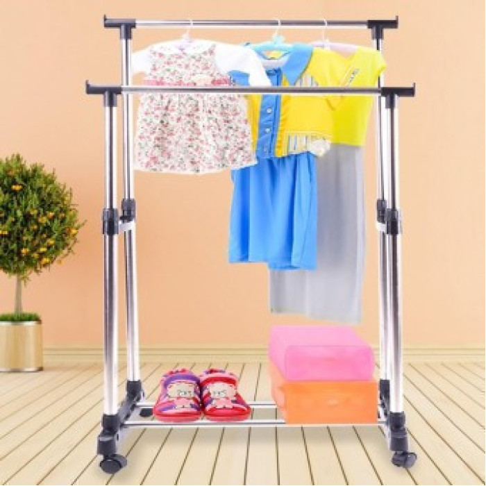 Телескопічна подвійна стійка-вішалка для одягу та взуття Double Pole Clothes Horse 160*80*42 см