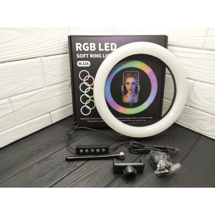 Кільцева RGB селфі - лампа, 26 см ∙ Селфі - кільце з пультом MJ26