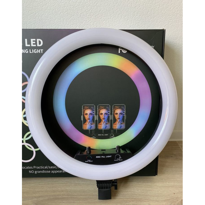 Світлодіодна кільцева лампа для селфі 45 см / Світлодіодна лампа RGB з пультом + сумка (MJ18)