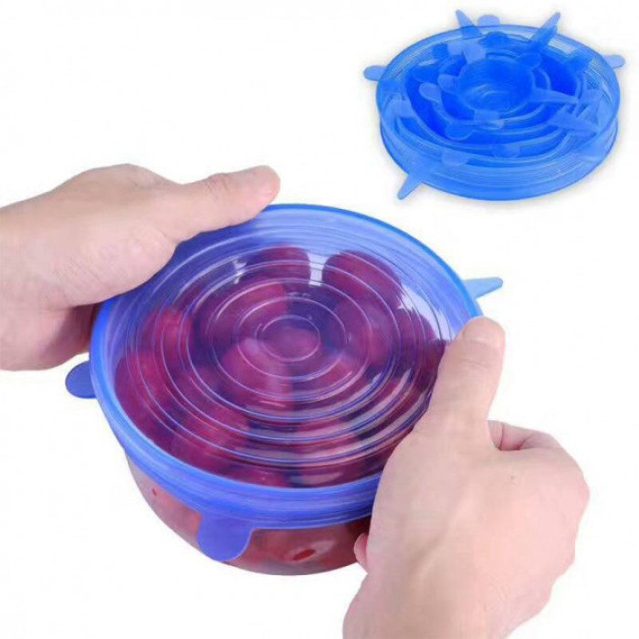 Універсальні силіконові кришки Super stretch silicone, 6 шт, Набір кришок для посуду та ємностей