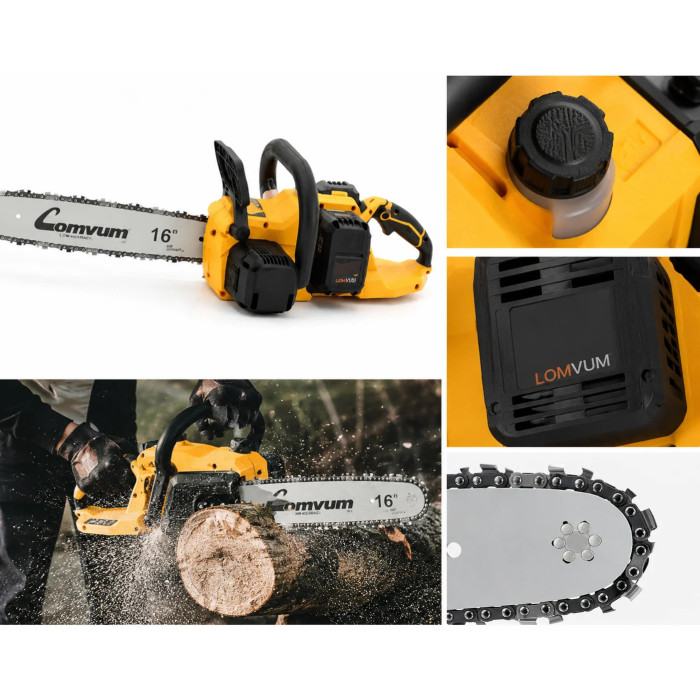 Акумуляторна ланцюгова пила Electric Saw DT-1291 16"з 2 акумуляторами жовта • Електропила по дереву Electric Saw DT-1291 з шиною 16 дюймів і двома АКБ жовта