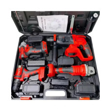 Акумуляторний набір електроінструмента MA754 4 в 1 24V з 2 АКБ 1300 mAh RED • Універсальний комплект MA754 шуруповерт, гайковерт, перфоратор і кутова шліфмашина для дому, гаража та ремонту
