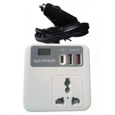 Автомобільний інвертор Car Power 150W 12V–220V • Перетворювач напруги від прикурювача 12V у 220V з 2 USB, Type-C PD та дисплеєм