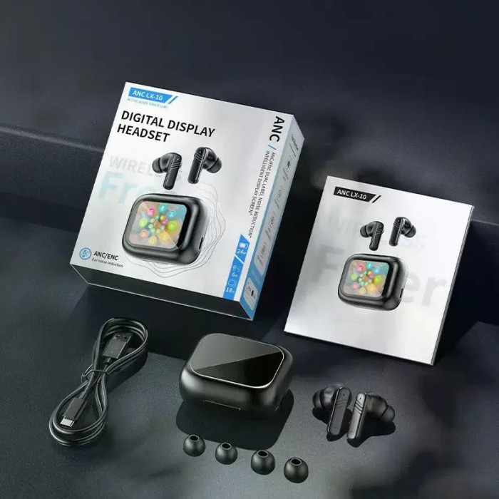 Бездротові навушники LX10 TWS • TWS-навушники LX10 Earbuds Bluetooth 5.4 з LED-дисплеєм, ANC та ENC