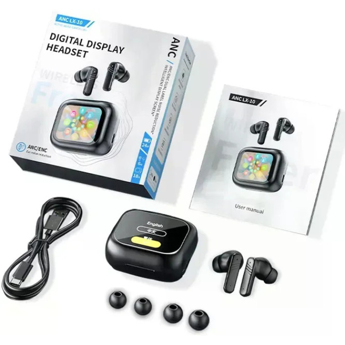Бездротові навушники LX10 TWS • TWS-навушники LX10 Earbuds Bluetooth 5.4 з LED-дисплеєм, ANC та ENC