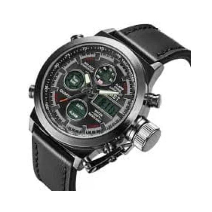 Чоловічі наручні годинники AMST Watch чорний, Стильні кварцові годинники на руку в чорному кольорі