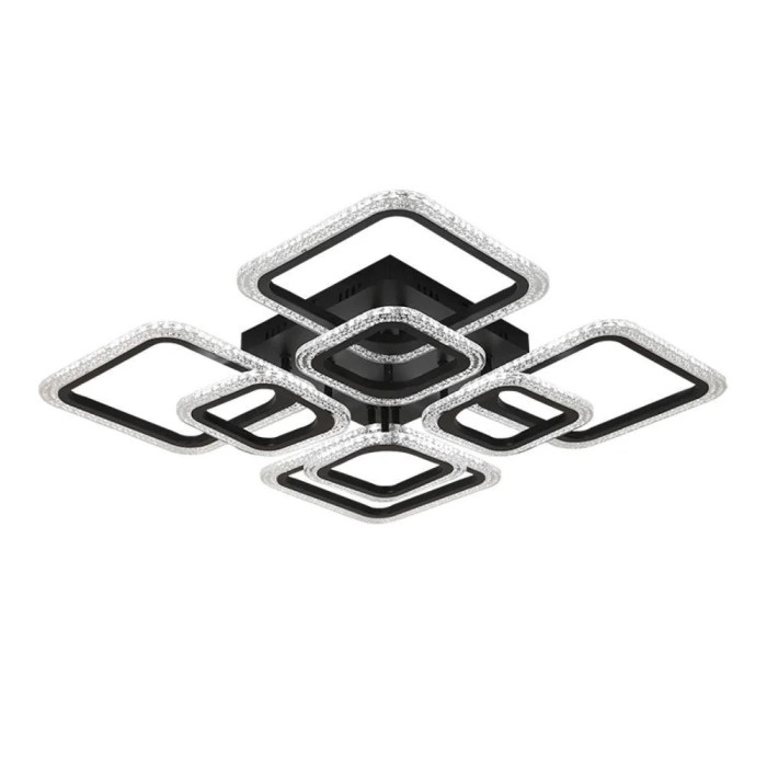Чорна стельова світлодіодна люстра X-593 з пультом • LED-люстра квадрати для спальні, вітальні, кухні та сучасного інтер’єру
