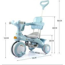 Дитячий триколісний велосипед Baby Carriage 588 блакитний з батьківською ручкою • Велосипед-коляска Baby Carriage 588 для малюків з кошиком