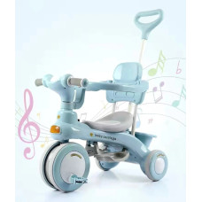 Дитячий триколісний велосипед Baby Carriage 588 блакитний з батьківською ручкою • Велосипед-коляска Baby Carriage 588 для малюків з кошиком