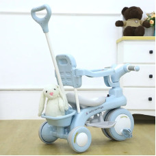 Дитячий триколісний велосипед Baby Carriage 588 блакитний з батьківською ручкою • Велосипед-коляска Baby Carriage 588 для малюків з кошиком