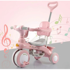 Дитячий триколісний велосипед Baby Carriage 588 рожевий з батьківською ручкою • Велосипед-коляска Baby Carriage 588 для малюків з кошиком