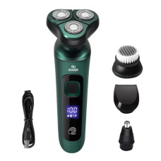 Електробритва 4 в 1 Shaver 9D зелена • Чоловіча акумуляторна роторна бритва з тримером, насадкою для носа, щіткою для обличчя та LCD-дисплеєм