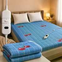 Електропростирадло Electric Blanket 150×170 см з 2 режимами підігріву, клітинка з вишнями • Електричне простирадло Electric Blanket 220 В з терморегулятором для ліжка